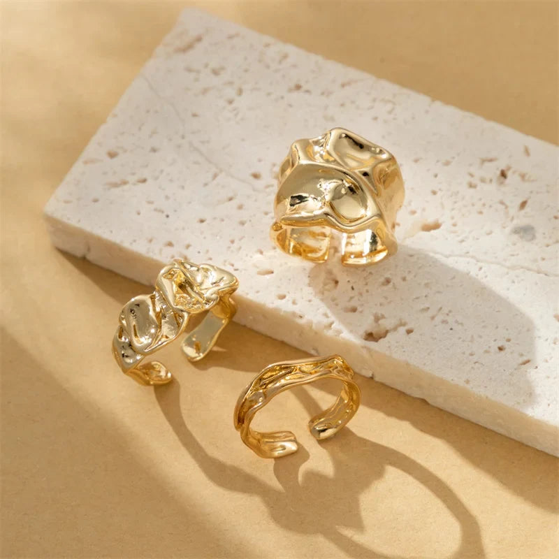2025 Geometric Metal Irregular Gold Silver Color Finger Ring Set for Women Men Vintage Bohemian Fashion Jewelry Gifts