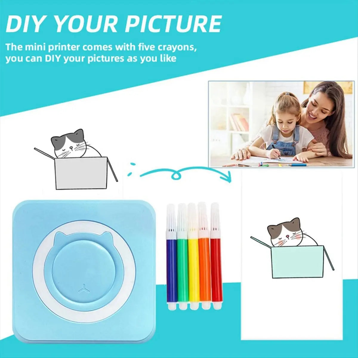 MYdaY- Mini Label Printer Thermal Portable Printer Inkless Sticker Paper Wireless Portable Printer