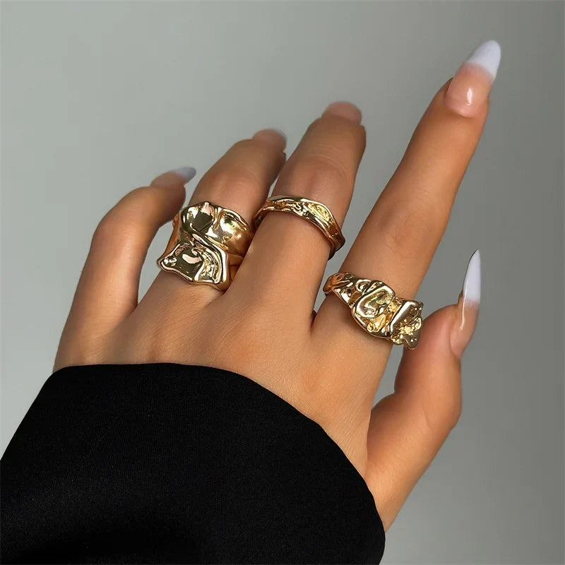 2025 Geometric Metal Irregular Gold Silver Color Finger Ring Set for Women Men Vintage Bohemian Fashion Jewelry Gifts