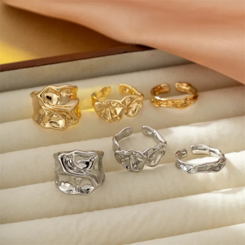 2025 Geometric Metal Irregular Gold Silver Color Finger Ring Set for Women Men Vintage Bohemian Fashion Jewelry Gifts