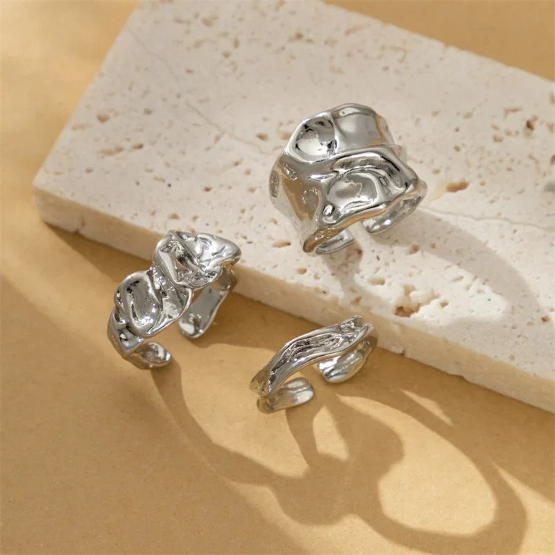 2025 Geometric Metal Irregular Gold Silver Color Finger Ring Set for Women Men Vintage Bohemian Fashion Jewelry Gifts