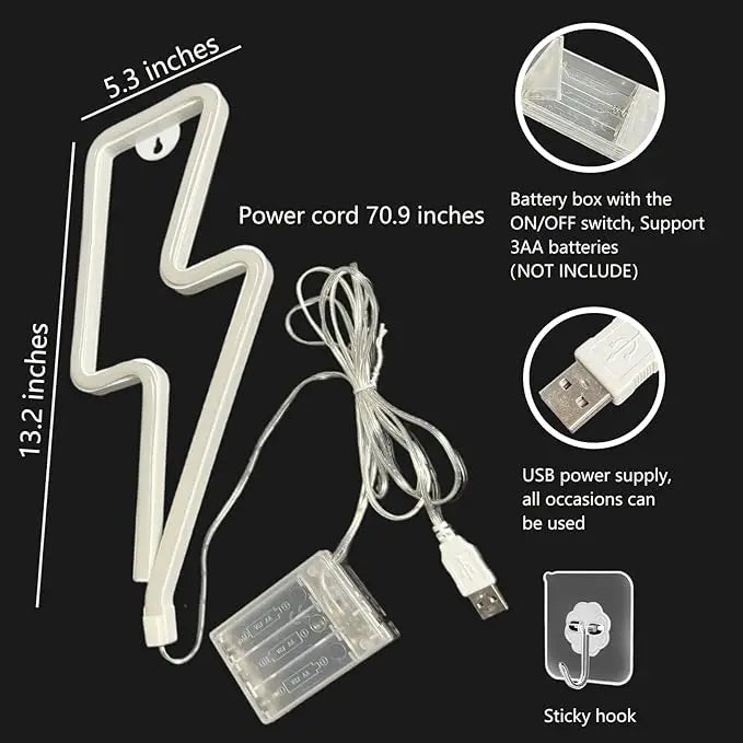 Lightning LED neon light, USB/battery powered, bedroom, gaming room, living room, office, wedding, birthday, party supplies