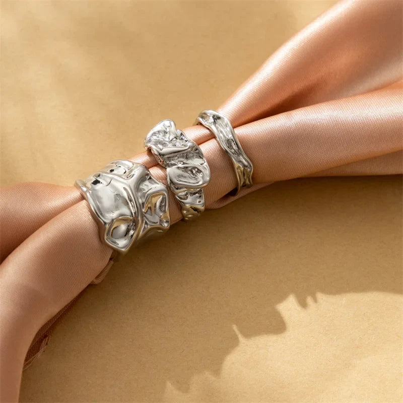 2025 Geometric Metal Irregular Gold Silver Color Finger Ring Set for Women Men Vintage Bohemian Fashion Jewelry Gifts